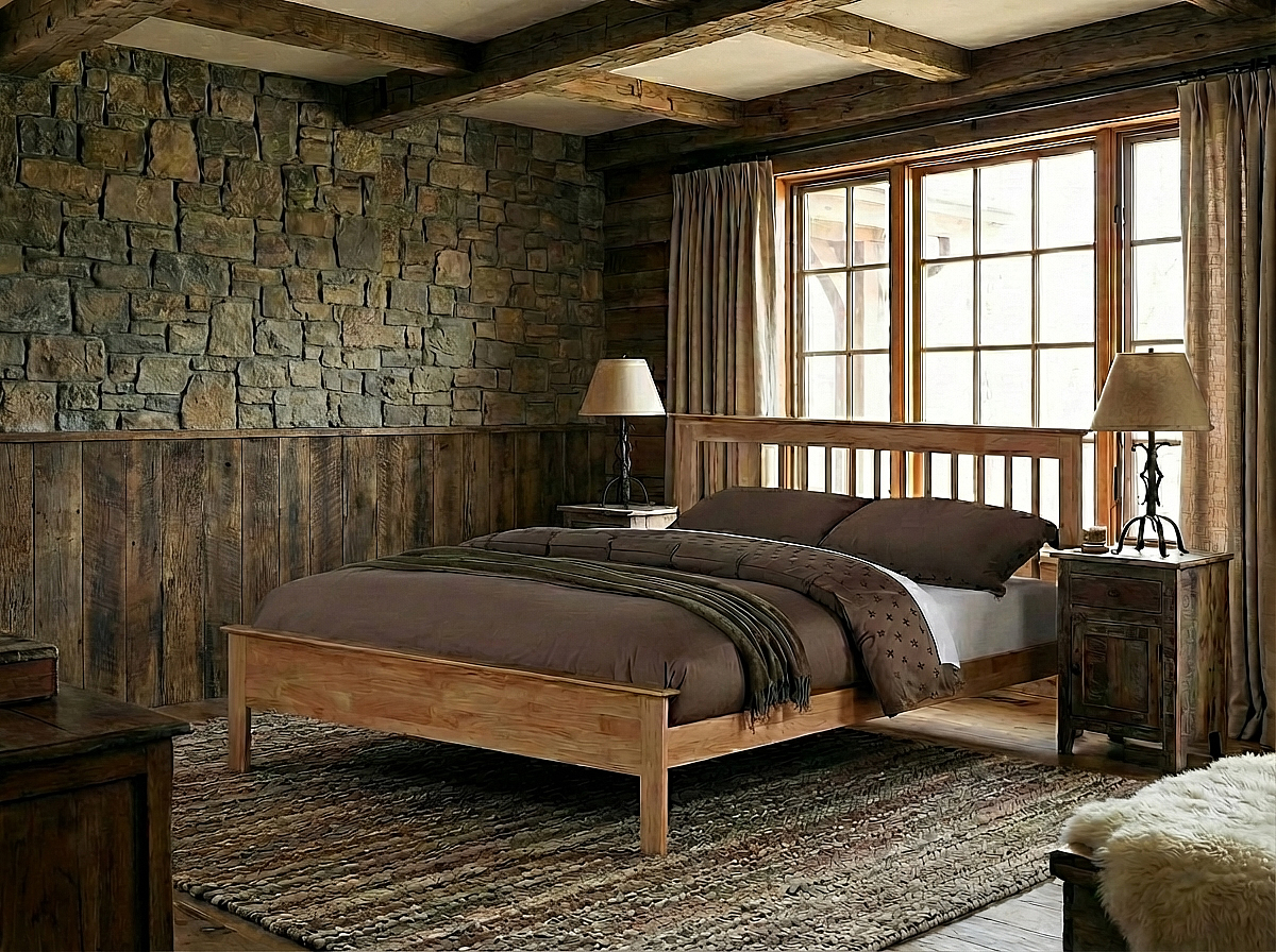 Pentre Wooden Bed Frame. Rustic bedroom decor. 