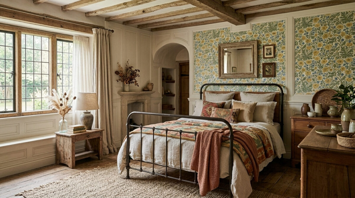 Vintage bedroom georgian wall panelling.