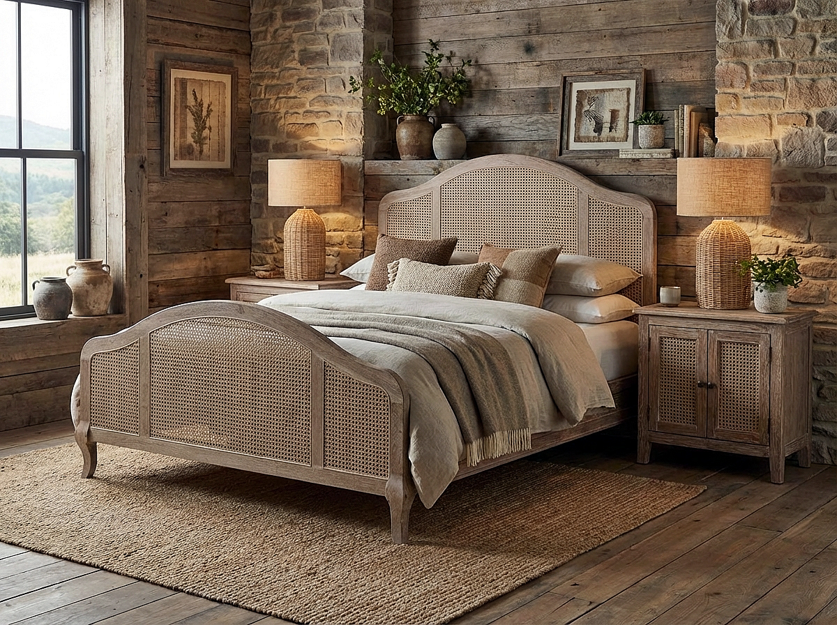 Fleur Rattan 4FT 6 Double Bed Frame, rustic bedroom decor bedroom.
