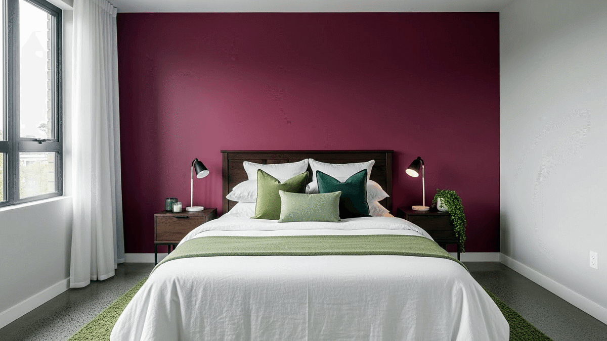 Burgundy red bedroom decor.